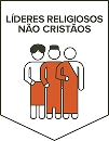 Brasão com a ilustração de três figuras humanas lado a lado, vestindo roupas variadas, representando diversidade religiosa, com o texto "Líderes Religiosos Não Cristãos" na parte superior.
