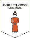 Brasão com a ilustração de uma figura humana vestida com uma túnica e chapéu alto, representando um líder religioso cristão, com o texto "Líderes Religiosos Cristãos" na parte superior.